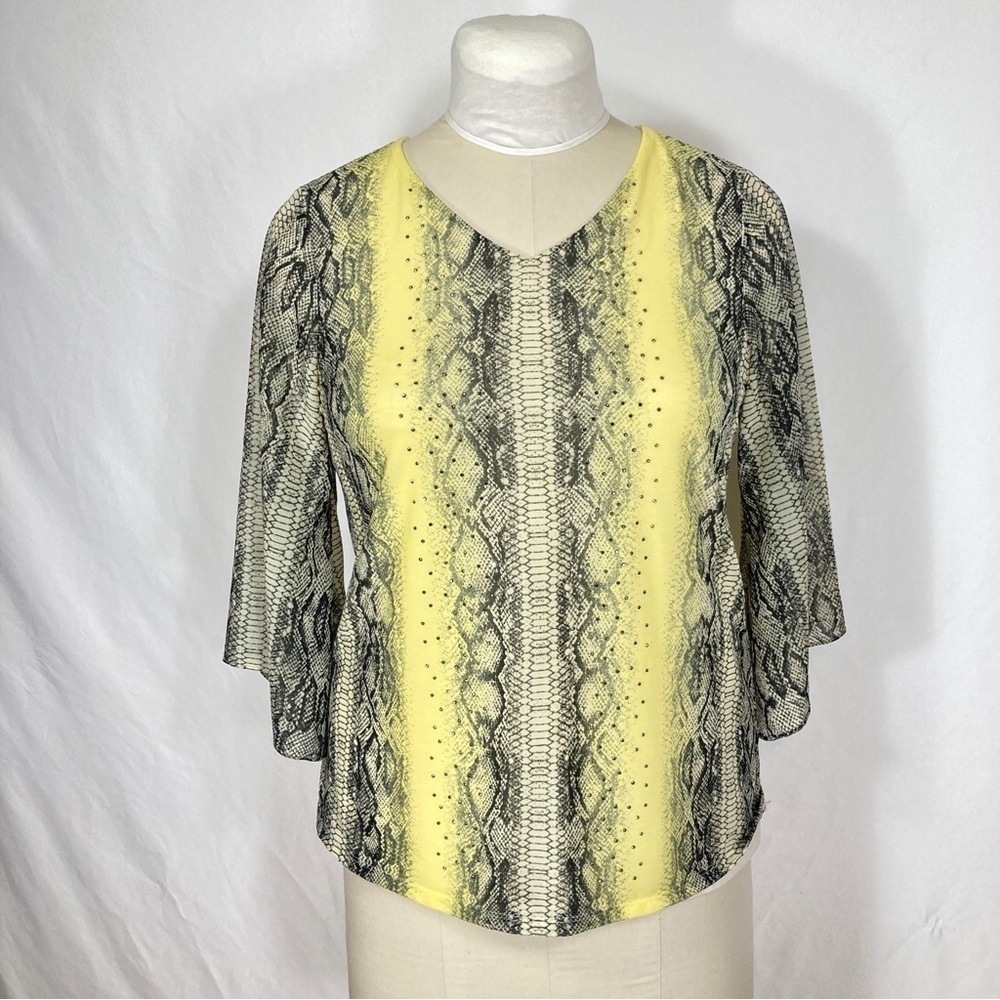 Alfani 3/4 Sleeve Blouse Snakeskin Grandma Core Mob Wife Bold MP
